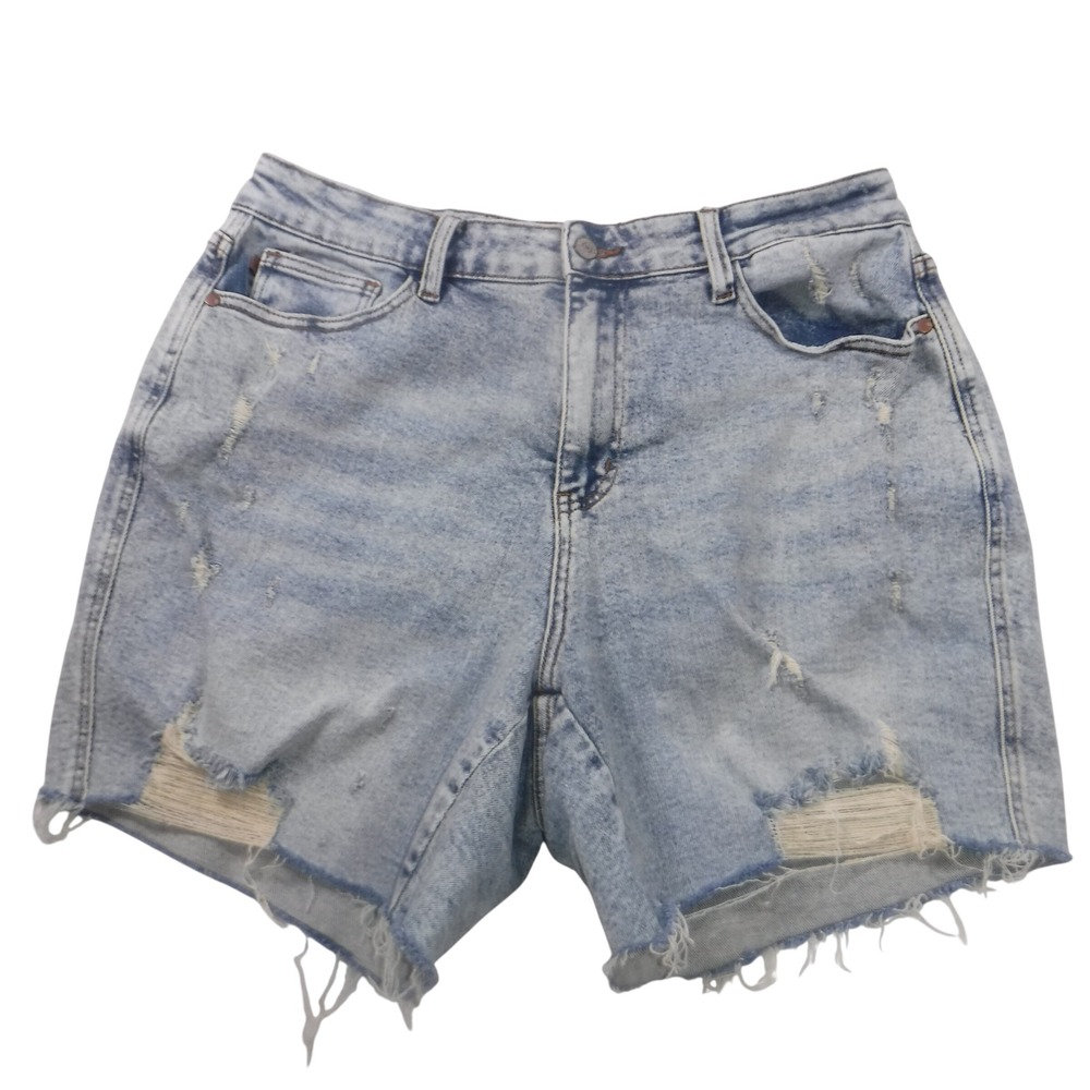 Judy Blue Distressed Denim Shorts Light Wash High Rise Raw Hem JB150250 1XL